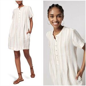 Faherty Gemina 100% Linen Dress SM Vallerta Stripe Pullover Casual Dress Pockets